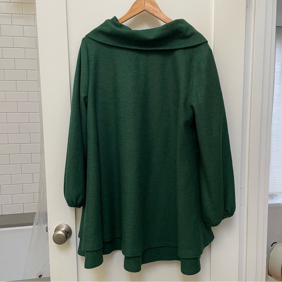 Xiaolizi Handmade Green Wool Tunic Cape Dress Loose Lined Pockets #2065 Size XL - Picture 7 of 13